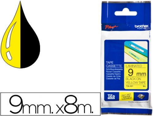 Fita brother tz-621 laminada amarelo-preto 9mm x 8m , Brother , 37789 , 4977766686655